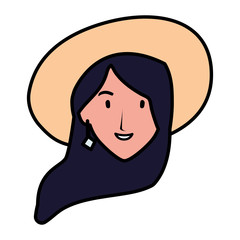 head of woman smiling on white background