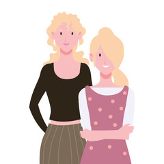 women with different poses on white background