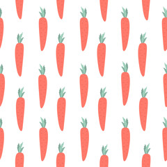 Vector seamless pattern with juicy carrot. Hand drawn, Doodle style. Vegetable for the menu background, textile..