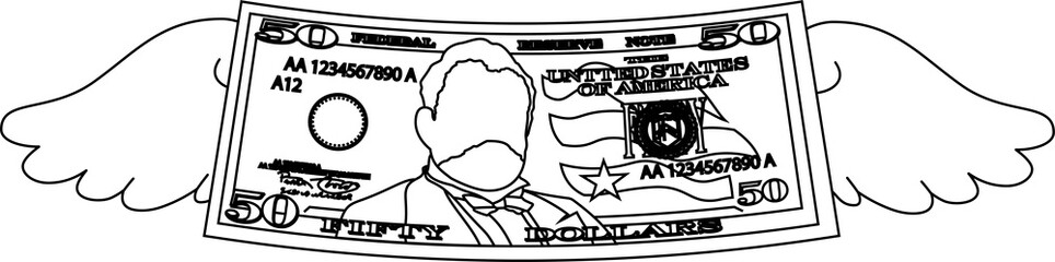 Feathered Deformed 50 dollars note outline