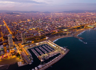 Fototapeta na wymiar Aerial view from drones of coast in Barcelona and city center