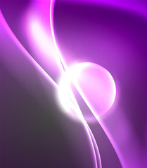 Dark space with shiny neon light motion waves. Abstract concept graphic element. Vector neon background. Technology background