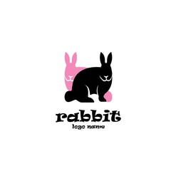 Rabbit silhouette logo, flat design. Vector Illustration