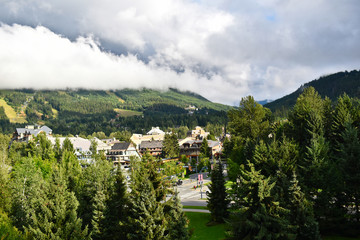 Low clouds in Whistler Village, BC, Canada