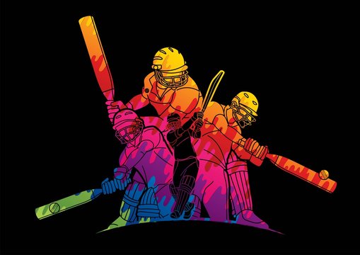 Cricket Players Action Cartoon Sport Graphic Vector