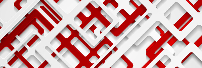 Red And Grey Papercut Geometry Banner Design Abstract Tech