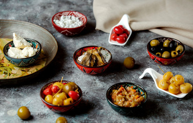 various salads and vegetables on the table