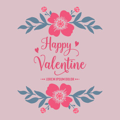 Elegant banner happy valentine, with beautiful abstract pink flower frame. Vector