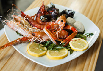 Seafood dish with langoustines, shrimps and clams