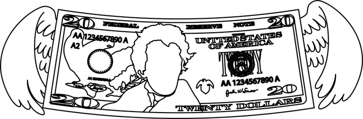 Feathered Deformed 20 dollars note outline