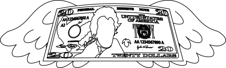 Feathered Deformed 20 dollars note outline