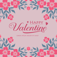 Handwritten text of happy valentine with plant element of leaf flower frame. Vector