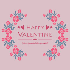 Banner or poster happy valentine, with ornament sketch of leaf flower frame. Vector