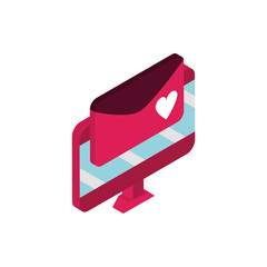 happy valentines day computer message isometric icon