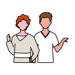 men faceless with different poses on white background