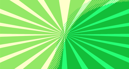 Vintage colorful comic book background. Green blank bubbles of different shapes. Rays, radial, halftone, dotted effects. For sale banner for your designe 1960s. Copy space vector eps10.