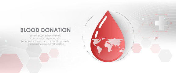 Blood donation design. Creative donor poster. Blood Donor banner. Red drop. Donation volunteer. Blood donation medical poster. Save human life concept. Vector illustration