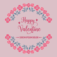 Fototapeta na wymiar Vintage greeting card of happy valentine, with graphic beauty of pink flower frame. Vector
