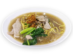 thai noodle soup with meat and vegetables