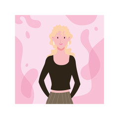 young woman on pink background