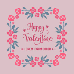 Card of happy valentine background, with beautiful pink flower frame art. Vector