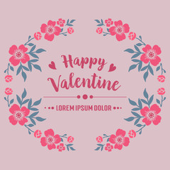 Card of happy valentine background, with beautiful pink flower frame art. Vector