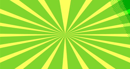 Vintage colorful comic book background. Green blank bubbles of different shapes. Rays, radial, halftone, dotted effects. For sale banner for your designe 1960s. Copy space vector eps10.