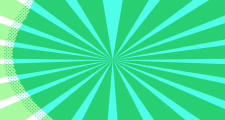 Vintage colorful comic book background. Green blank bubbles of different shapes. Rays, radial, halftone, dotted effects. For sale banner for your designe 1960s. Copy space vector eps10.