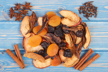 Ingredients and spices for preparing compote of dried fruits, healthy nutrition