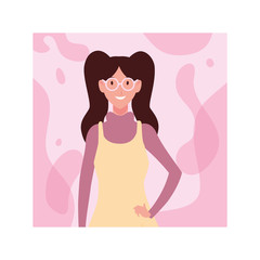 young woman on pink background
