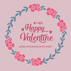 Template for happy valentine poster, with motif pattern leaf flower frame. Vector