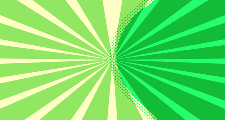 Vintage colorful comic book background. Green blank bubbles of different shapes. Rays, radial, halftone, dotted effects. For sale banner for your designe 1960s. Copy space vector eps10.