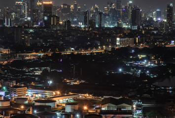 Bangkok cityscape. Bangkok downtown at night view in the business district, Beautiful twilight give the city a modern style.