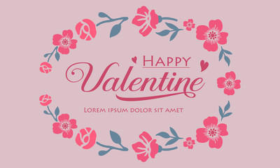 Lettering design of happy valentine, with texture wallpaper of leaf flower frame. Vector