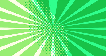 Vintage colorful comic book background. Green blank bubbles of different shapes. Rays, radial, halftone, dotted effects. For sale banner for your designe 1960s. Copy space vector eps10.