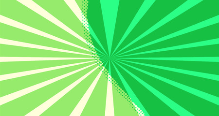 Vintage colorful comic book background. Green blank bubbles of different shapes. Rays, radial, halftone, dotted effects. For sale banner for your designe 1960s. Copy space vector eps10.