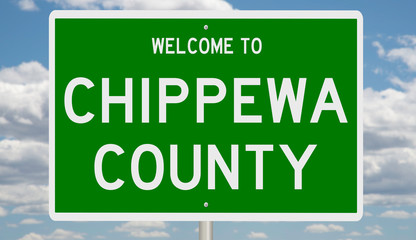 Rendering of a green 3d highway sign for Chippewa County