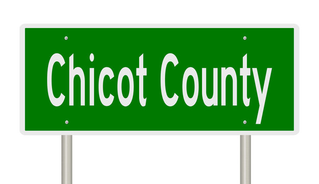 Rendering of a green 3d highway sign for Chicot County
