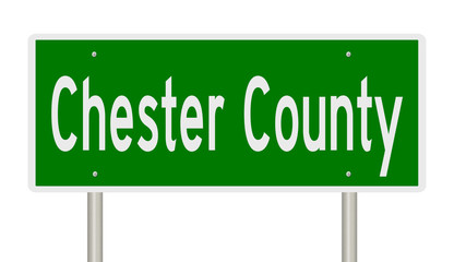 Rendering of a green 3d highway sign for Chester County