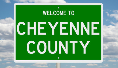 Rendering of a green 3d highway sign for Cheyenne County