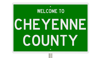 Rendering of a green 3d highway sign for Cheyenne County