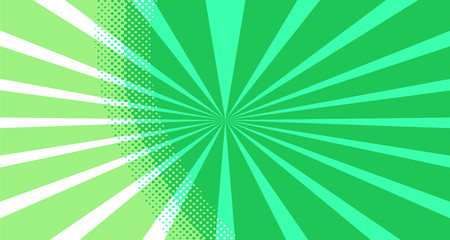 Vintage colorful comic book background. Green blank bubbles of different shapes. Rays, radial, halftone, dotted effects. For sale banner for your designe 1960s. Copy space vector eps10.