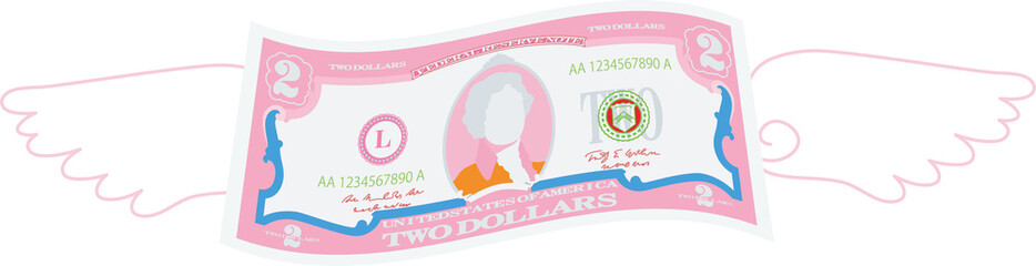 Colorful Feathered Deformed 2 dollars note