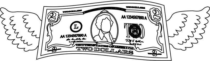 Feathered Deformed 2 dollars note outline
