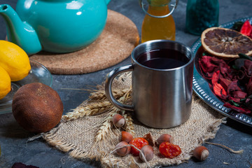 Red Hot Hibiscus tea in a glass mug