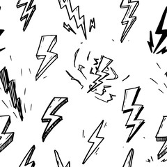 seamless pattern of hand drawn vector doodle electric lightning bolt symbol sketch illustrations.seamless pattern thunder symbol doodle icon.
