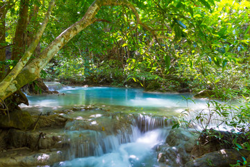 Erawan Waterfall beautiful with green tree in forest