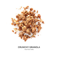 Creative layout made of chocolate granola isolated on white background.Flat lay. Food concept. - obrazy, fototapety, plakaty