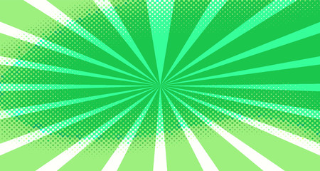 Obraz premium Vintage colorful comic book background. Green blank bubbles of different shapes. Rays, radial, halftone, dotted effects. For sale banner for your designe 1960s. Copy space vector eps10.