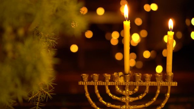 The First Night of Hanukkah. One light in the menorah. Chanukah is the Jewish Festival of Lights